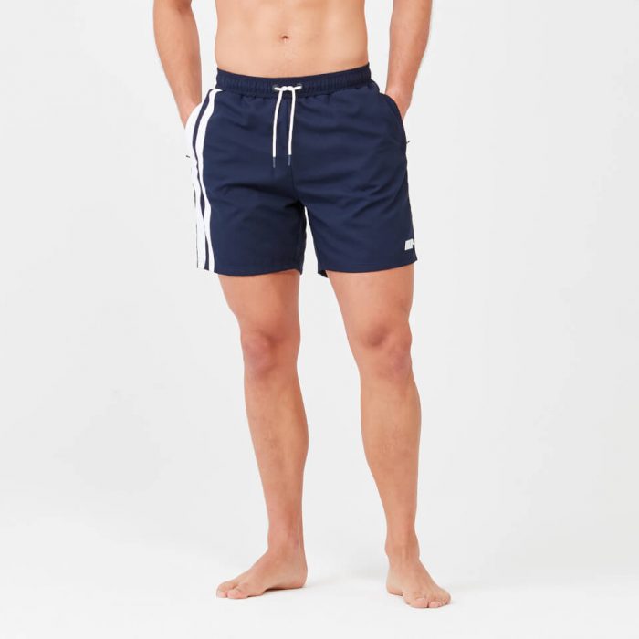 Regular Length Stripe Swim Shorts - Navy - S
