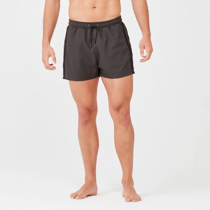 Short Length Stripe Swim Shorts - Dark Khaki/Black - S