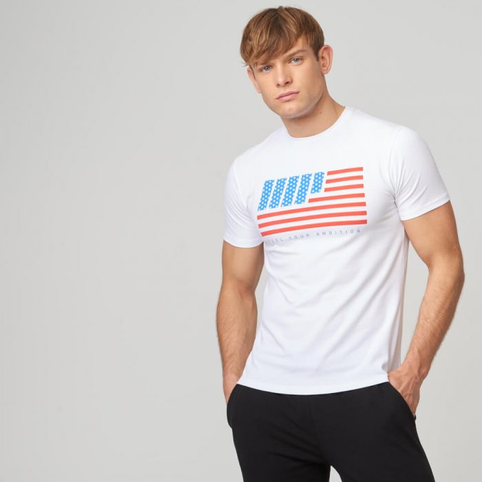 USA Stars and Stripes T-Shirt - White - XXL