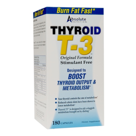 Absolute Nutrition Thyroid T-3 Stimulant Free, Capsules - 180 ea