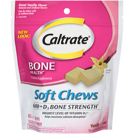 Caltrate Calcium & Vitamin D Supplement, 600+D, Soft Chews Vanilla Creme - 60 ea