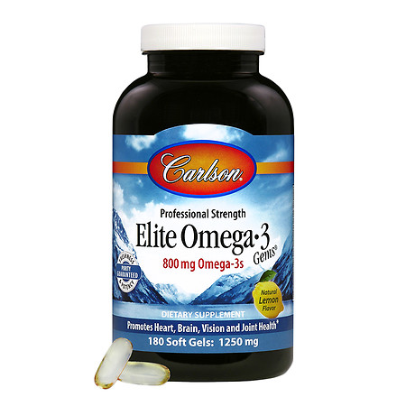 Carlson Elite Omega-3 Gems Fish Oil, Professional Strength, softgels Lemon - 180 ea