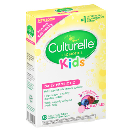 Culturelle Kids! Chewables Probiotic, For Kids 50-100lbs, Tablets Bursting Berry - 30 ea
