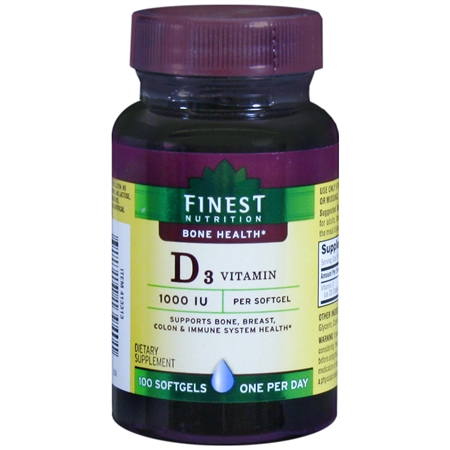 Finest Nutrition D3 Vitamin 1000 IU Dietary Supplement Softgels - 100 ea