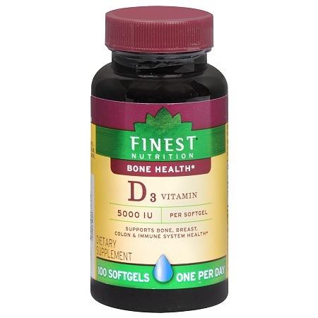 Finest Nutrition D3 Vitamin 125 MCQ Dietary Supplement Softgels - 100 ea