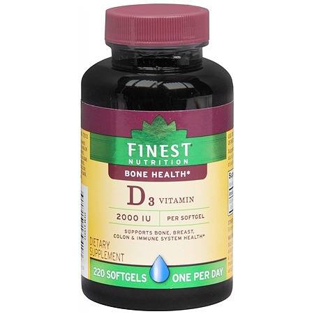 Finest Nutrition D3 Vitamin 2000 IU Dietary Supplement Softgels - 220 ea