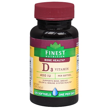 Finest Nutrition D3 Vitamin 400 IU Dietary Supplement Softgels - 125 ea