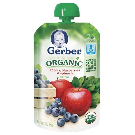 Gerber 2nd Foods Organic Baby Food Pouch Apples Blueberries & Spinach - 3.5 oz.