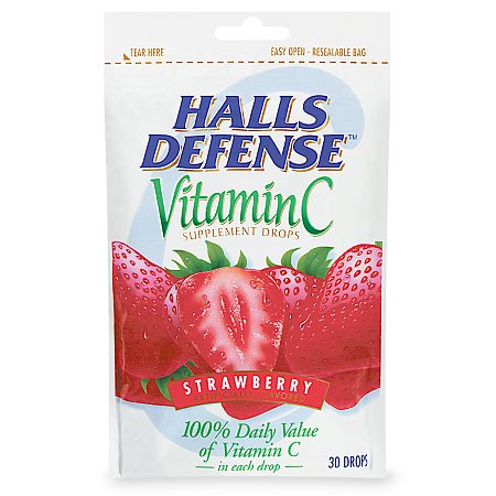 Halls Defense Vitamin C Supplement Drops Strawberry - 30 ea