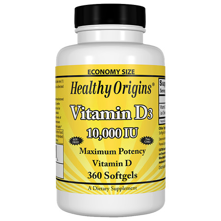 Healthy Origins Vitamin D3, 10000 IU, Softgels - 360 ea