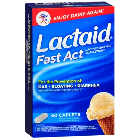 Lactaid Fast Act Lactase Enzyme Supplement, Caplets Vanilla - 60 ea