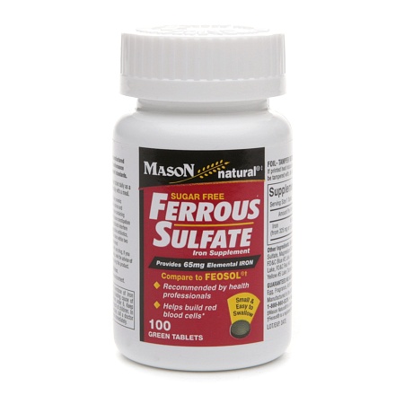 Mason Natural Sugar Free Ferrous Sulfate, Green Tablets - 100 ea