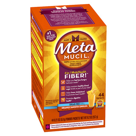 Metamucil Psyllium Daily Fiber Supplement Powder Packets Orange Smooth - 0.21 oz.