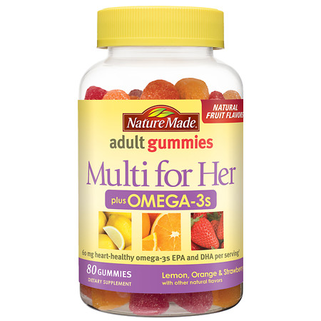 Nature Made Multi For Her Omega-3 Gummies Lemon, Orange & Strawberry - 80 ea