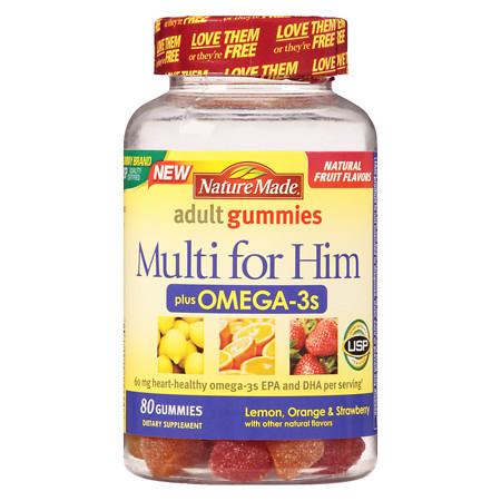 Nature Made Multi For Him Omega-3 Gummies Lemon, Orange & Strawberry - 80 ea