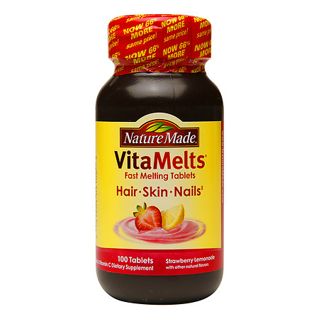 Nature Made VitaMelts Hair, Skin & Nails, Tablets Strawberry Lemonade - 100 ea
