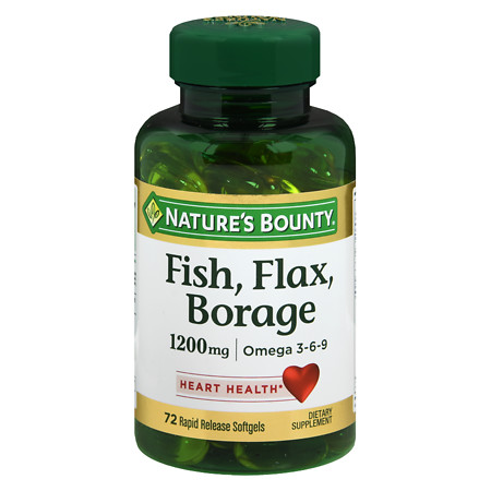 Nature's Bounty Fish, Flax, Borage 1200 mg Dietary Supplement Softgels - 60 ea