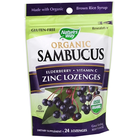 Nature's Way Organic Sambucus Zinc Lozenges with Elderberry & Vitamin C Berry - 24 ea