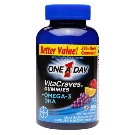 One A Day VitaCraves Adult Multivitamin Gummies + Omega-3 DHA Fruit Punch - 100 ea
