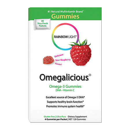 Rainbow Light Gummy Omegalicious Omega 3 Formula, Packets Sour Raspberry - 30 ea