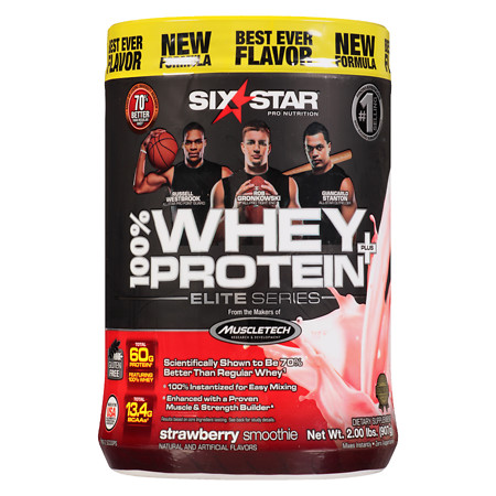 Six Star Elite Series Whey Protein+ Dietary Supplement Powder Strawberry Smoothie - 2 lb