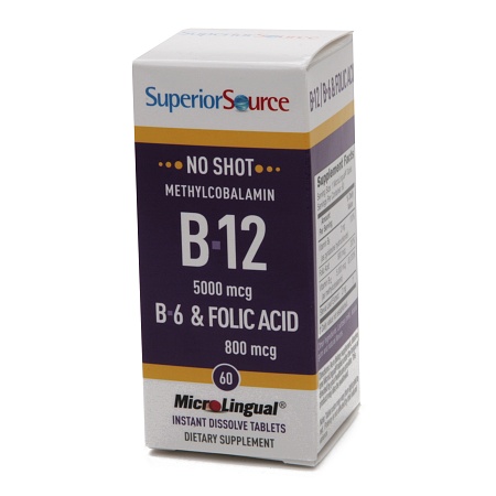 Superior Source No Shot Methyl B12 5000 mcgB6Folic Acid 800mcg, Dissolve Tablets - 60 ea