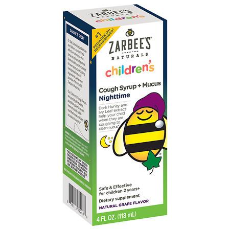 ZarBee's Naturals Children's Cough Syrup + Mucus Reducer, Nighttime Grape - 4 fl oz