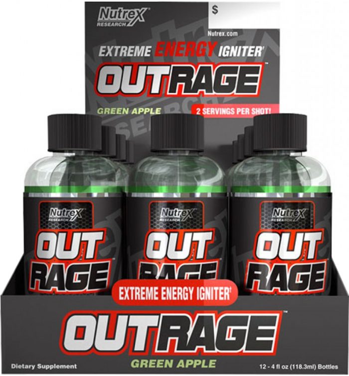 Nutrex Outrage Energy Shots - 1 Shot Green Apple